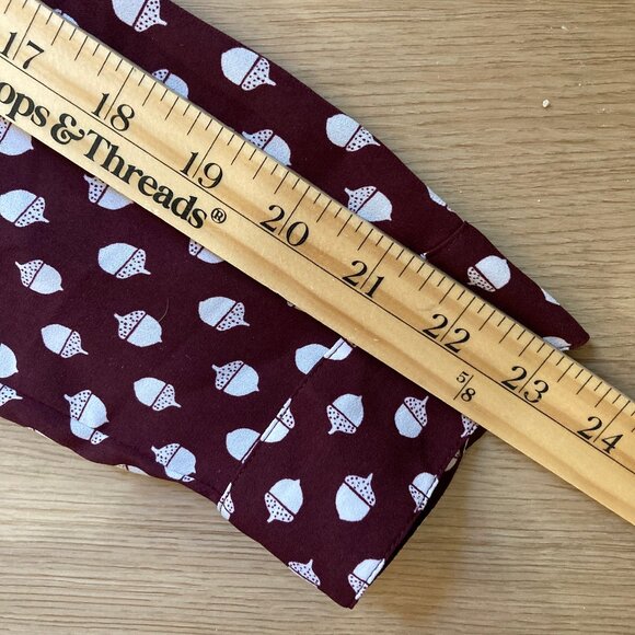 Ann Taylor LOFT Acorn Print Button Down Shirt Cranberry, Size Long Torso, Medium - Picture 12 of 14